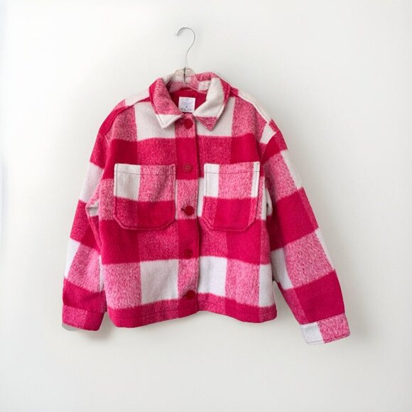 PRIMARK Cares Jacket Womens Medium Pink And White Plaid Full Button - Picture 1 of 9